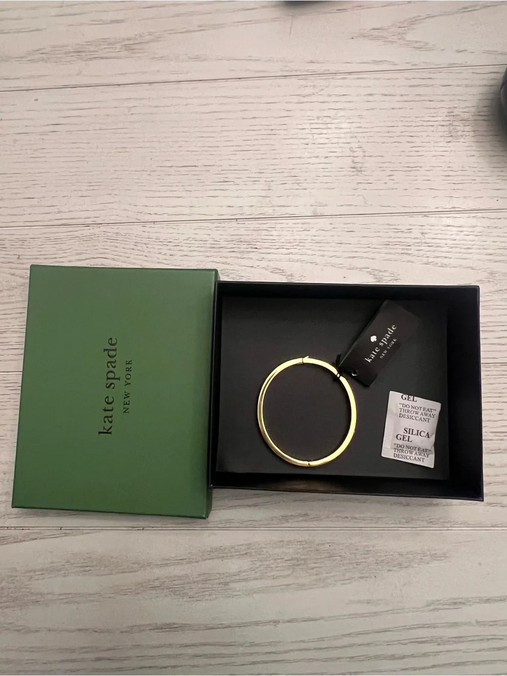 kate spade Gold-Tone Bangle with White Enamel and Crystals - Picture 2 of 3